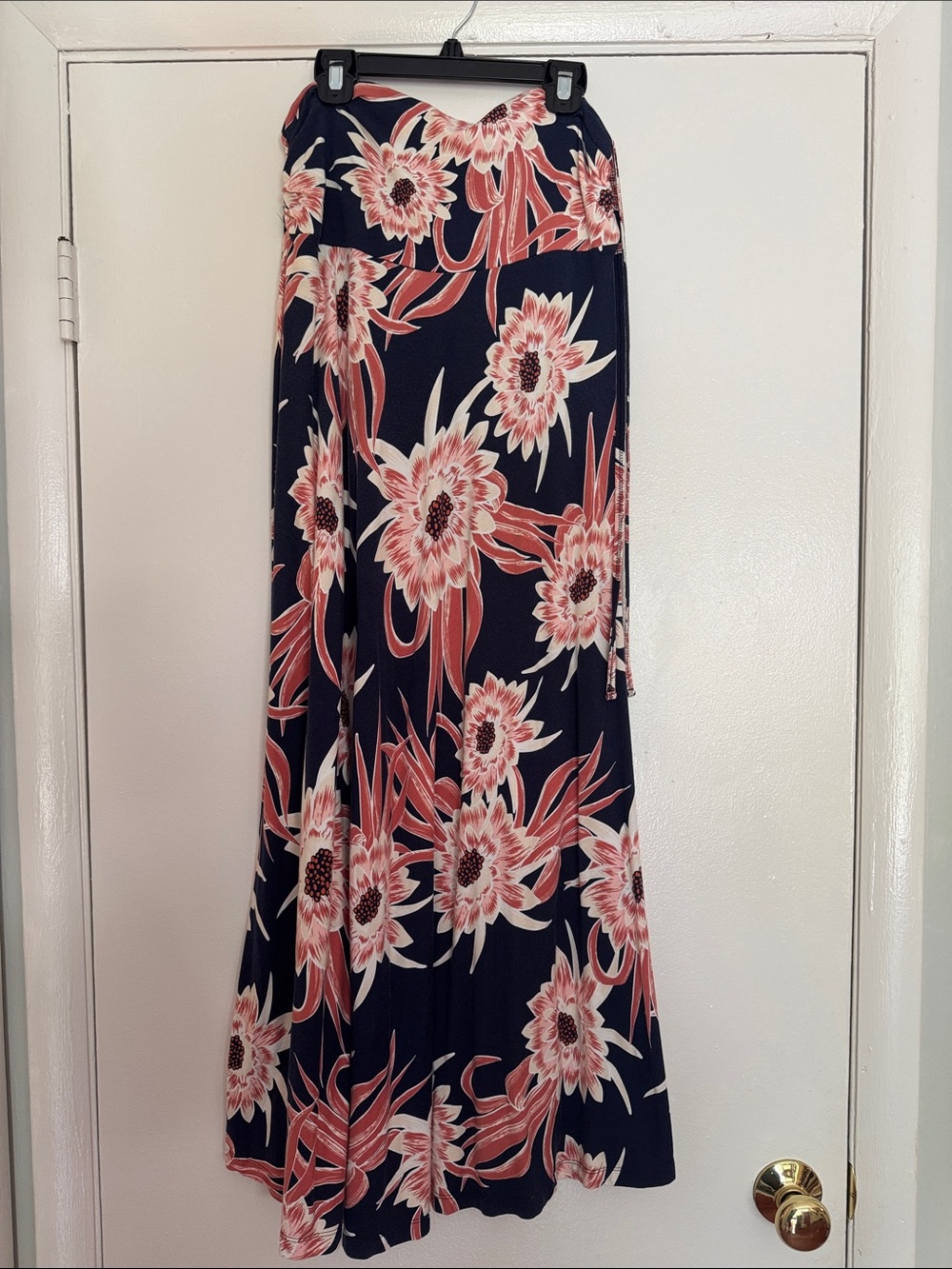 Patagonia Kamala Navy Maxi Skirt with Coral and White Floral Print, L